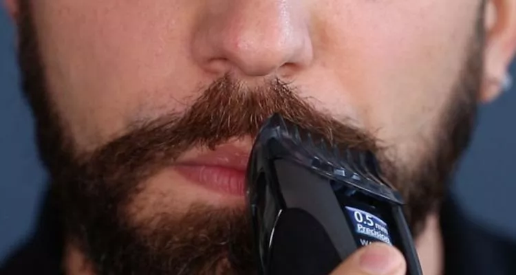 Trim Mustache With Electric Shaver